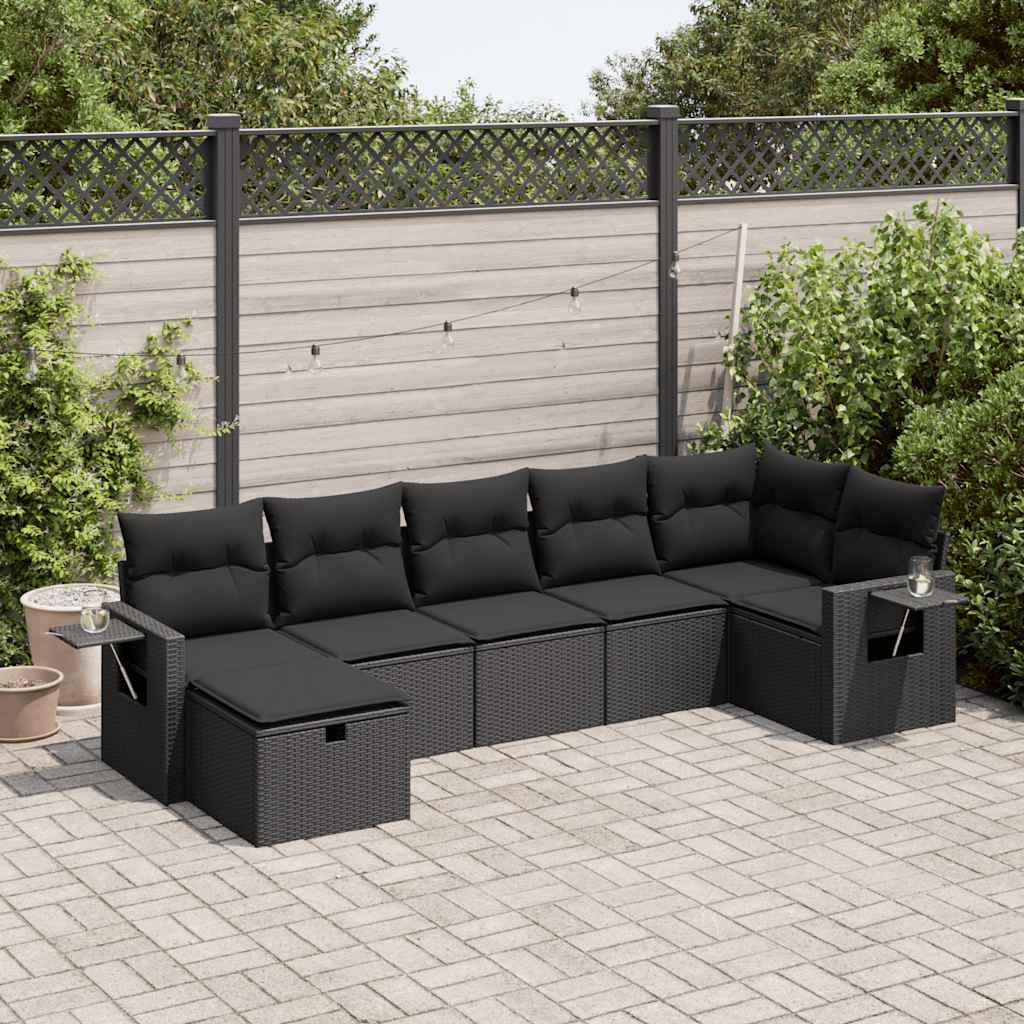 Set Divani da Giardino con Cuscini 7pz Nero Polyrattan | homemem39
