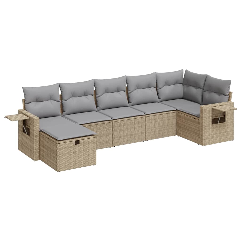 Set Divani da Giardino 7 pz con Cuscini Beige in Polyrattan - homemem39