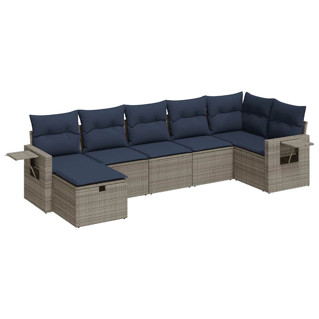 Set Divani da Giardino 7 pz con Cuscini Grigio in Polyrattan | homemem39
