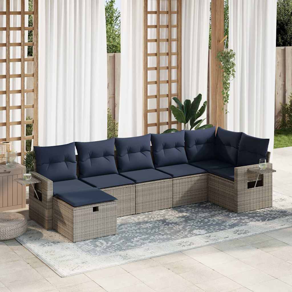 Set Divani da Giardino 7 pz con Cuscini Grigio in Polyrattan | homemem39