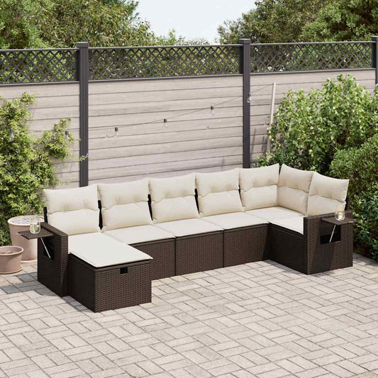 Set Divani da Giardino 7 pz con Cuscini Marrone in Polyrattan - homemem39