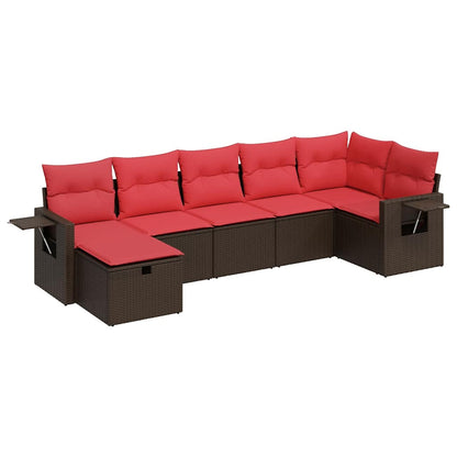 Set Divani da Giardino 7 pz con Cuscini Marrone in Polyrattan
