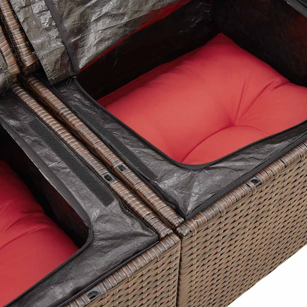 Set Divani da Giardino 7 pz con Cuscini Marrone in Polyrattan