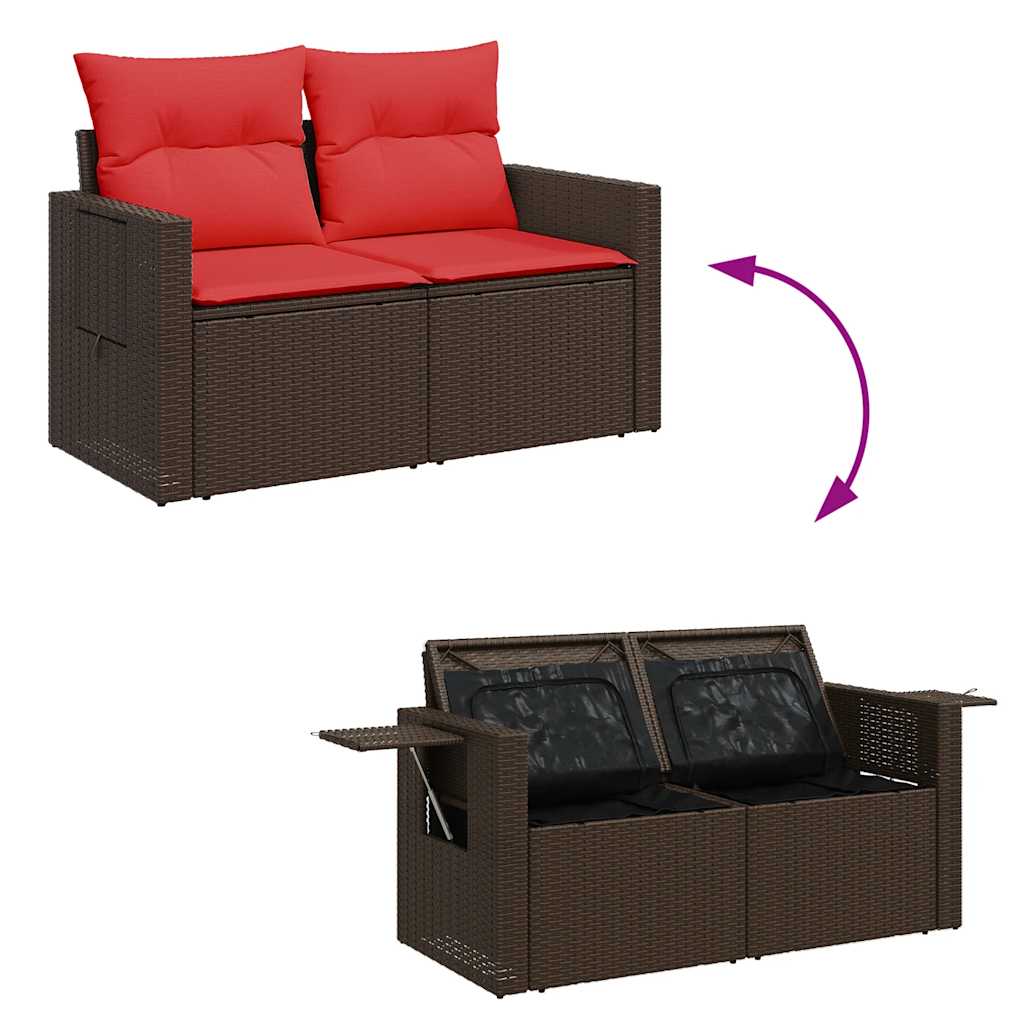 Set Divani da Giardino 7 pz con Cuscini Marrone in Polyrattan