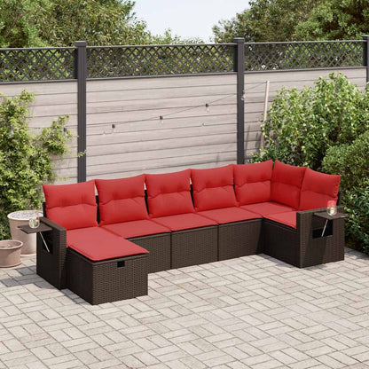 Set Divani da Giardino 7 pz con Cuscini Marrone in Polyrattan