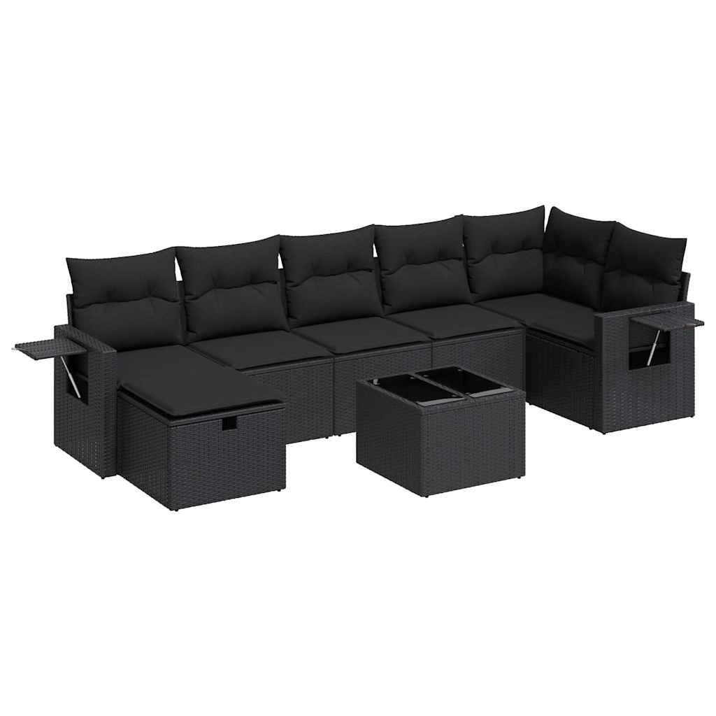 Set Divani da Giardino con Cuscini 8 pz Nero in Polyrattan | homemem39
