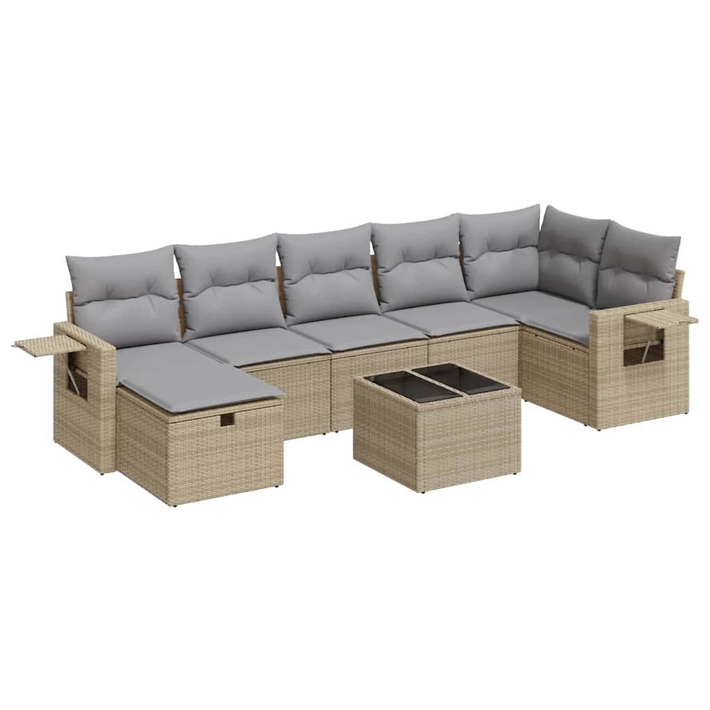 Set Divano da Giardino 8 pz con Cuscini Beige in Polyrattan - homemem39