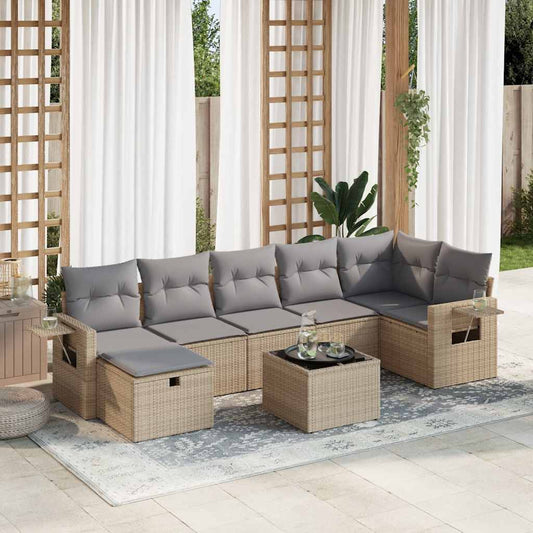 Set Divano da Giardino 8 pz con Cuscini Beige in Polyrattan - homemem39