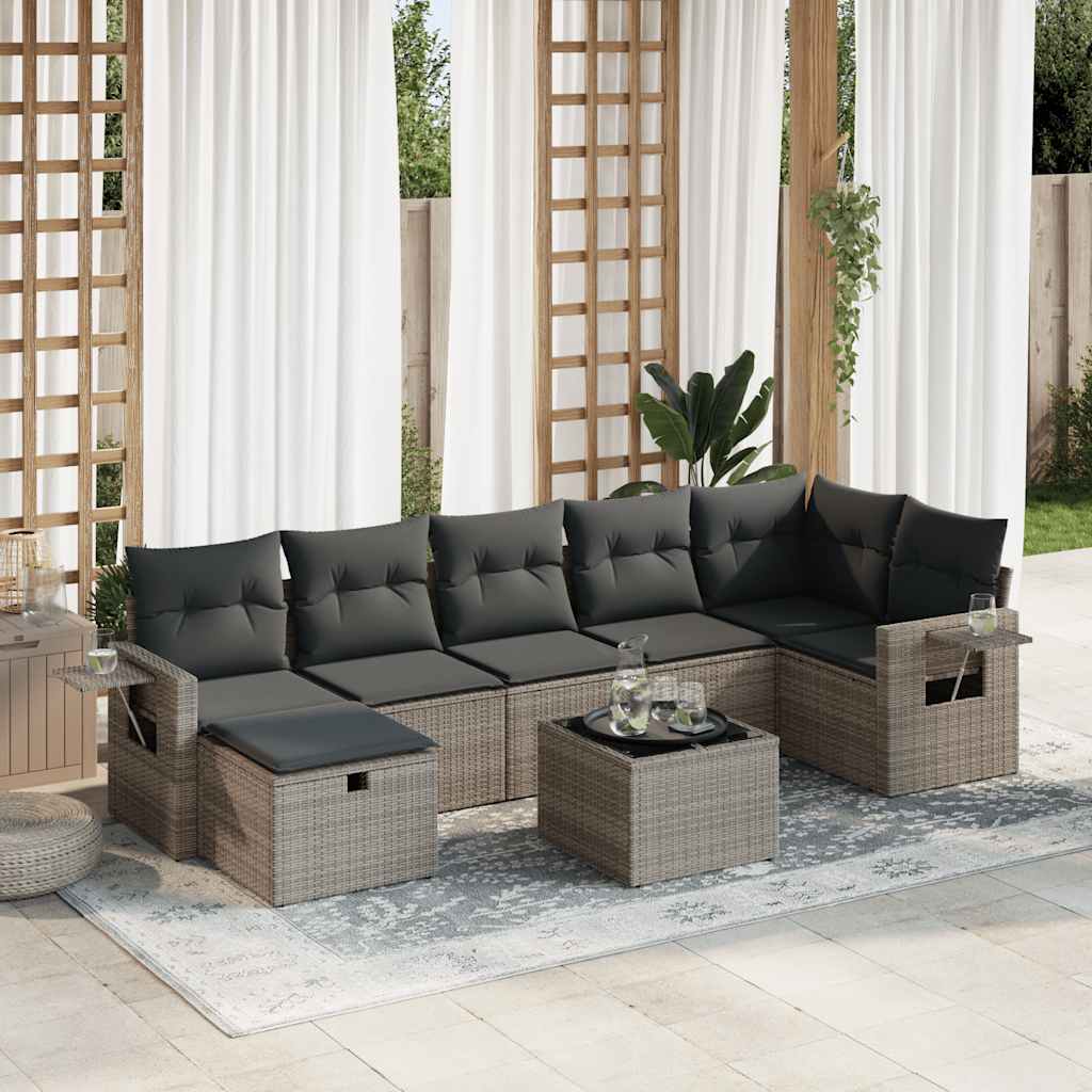 Set Divano da Giardino 8 pz con Cuscini Grigio in Polyrattan | homemem39