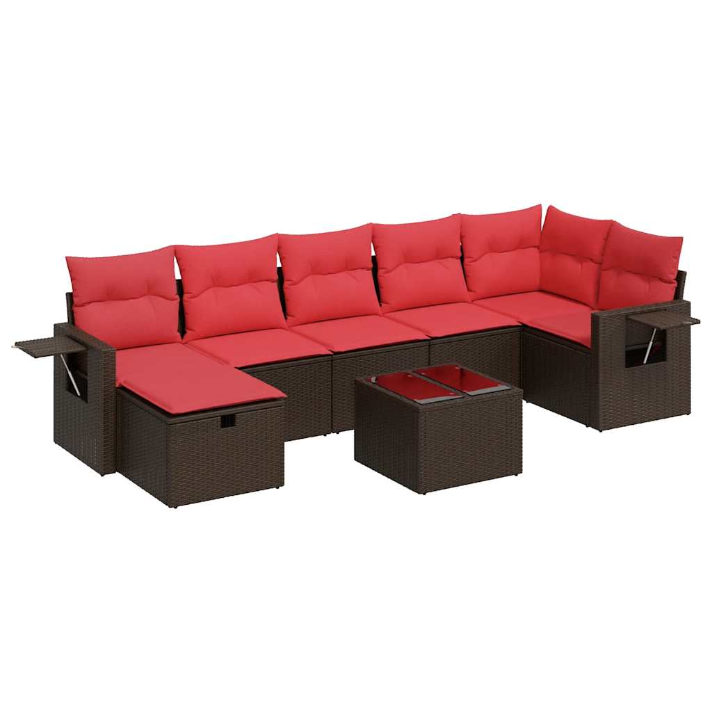 Set Divani da Giardino 8 pz con Cuscini Marrone in Polyrattan