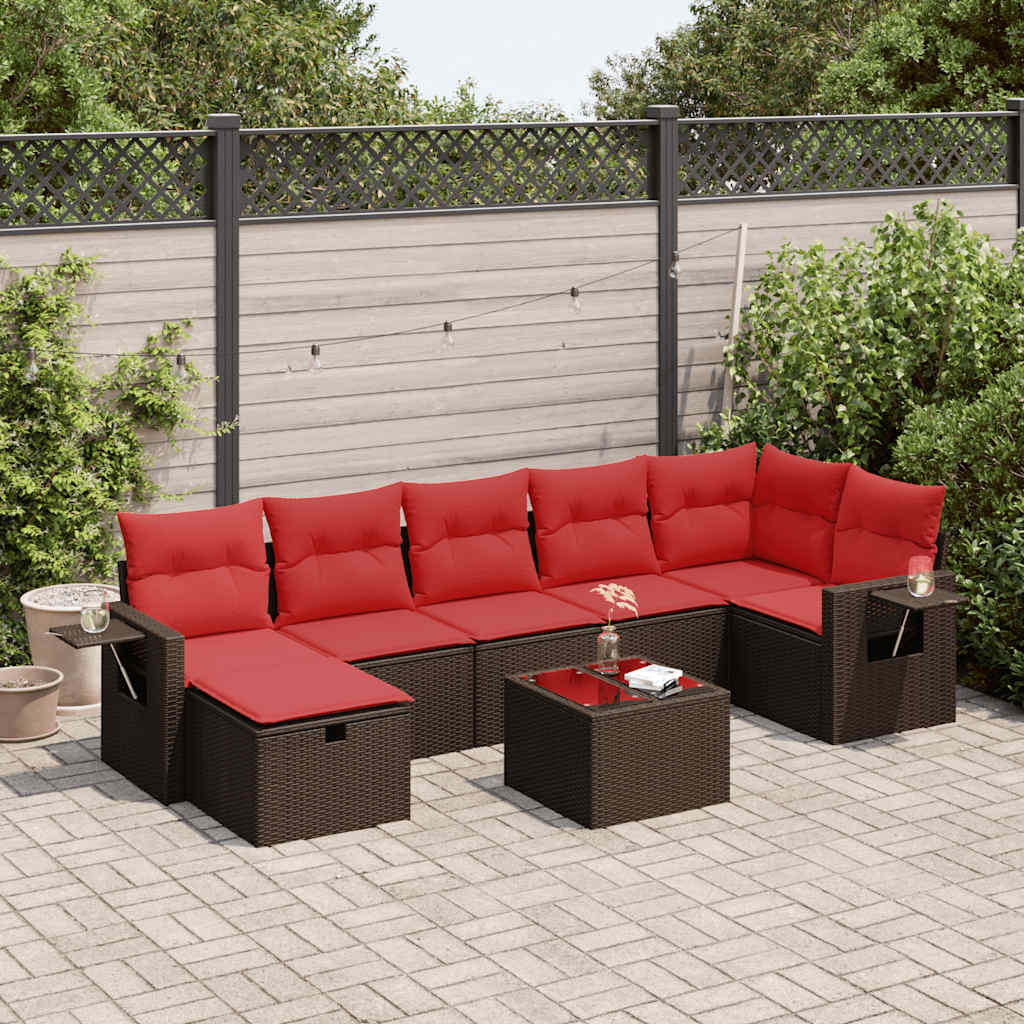 Set Divani da Giardino 8 pz con Cuscini Marrone in Polyrattan