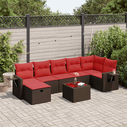 Set Divani da Giardino 8 pz con Cuscini Marrone in Polyrattan