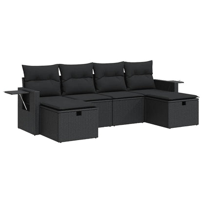 Set Divano da Giardino 6 pz con Cuscini Nero in Polyrattan | homemem39