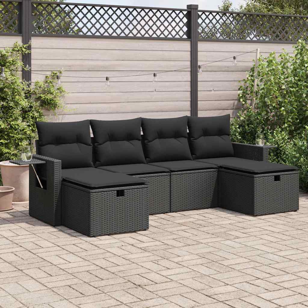 Set Divano da Giardino 6 pz con Cuscini Nero in Polyrattan | homemem39