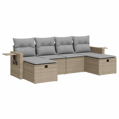 Set Divano da Giardino 6 pz con Cuscini Beige in Polyrattan - homemem39