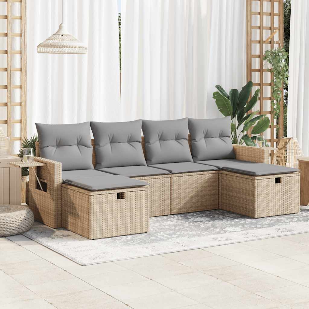 Set Divano da Giardino 6 pz con Cuscini Beige in Polyrattan - homemem39
