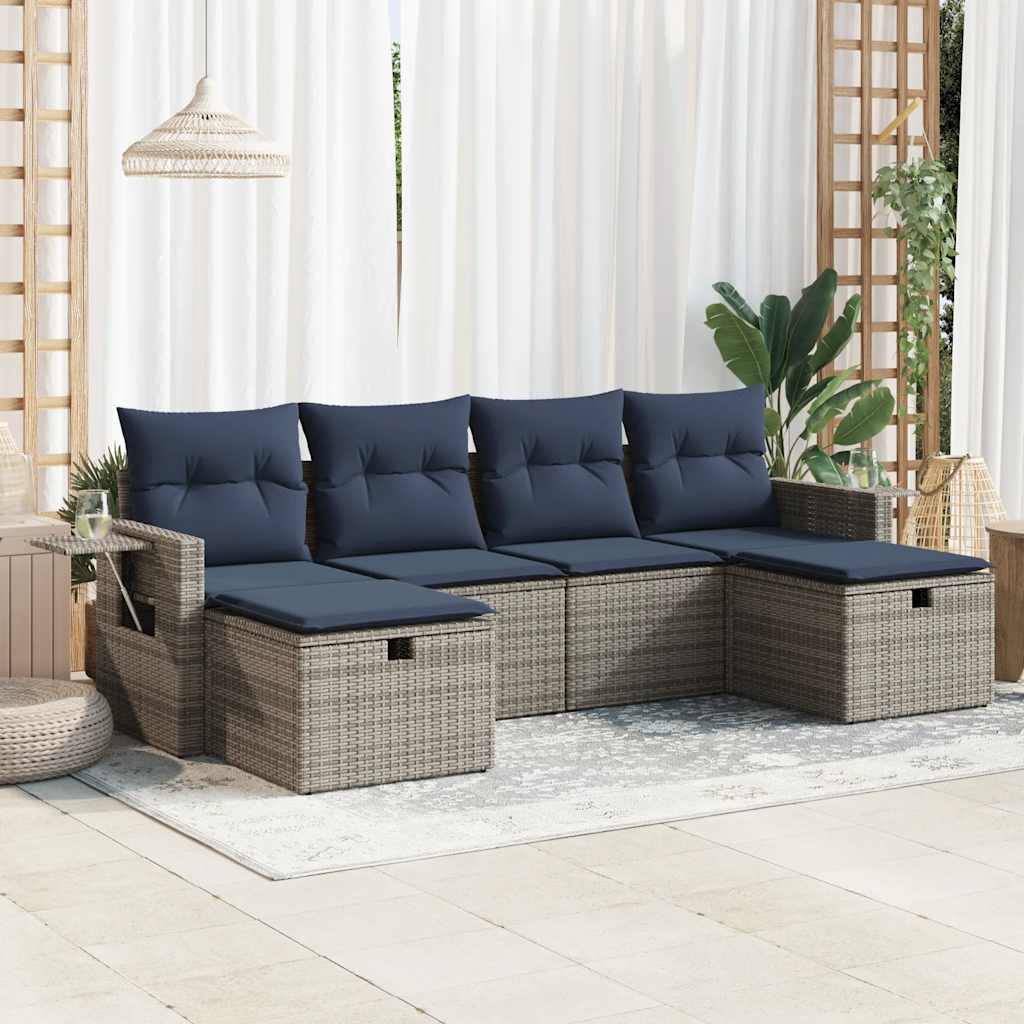 Set Divano da Giardino 6 pz con Cuscini Grigio in Polyrattan | homemem39