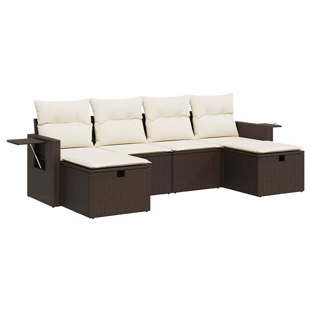 Set Divano da Giardino 6 pz con Cuscini Marrone in Polyrattan - homemem39