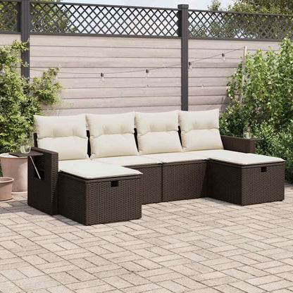 Set Divano da Giardino 6 pz con Cuscini Marrone in Polyrattan - homemem39