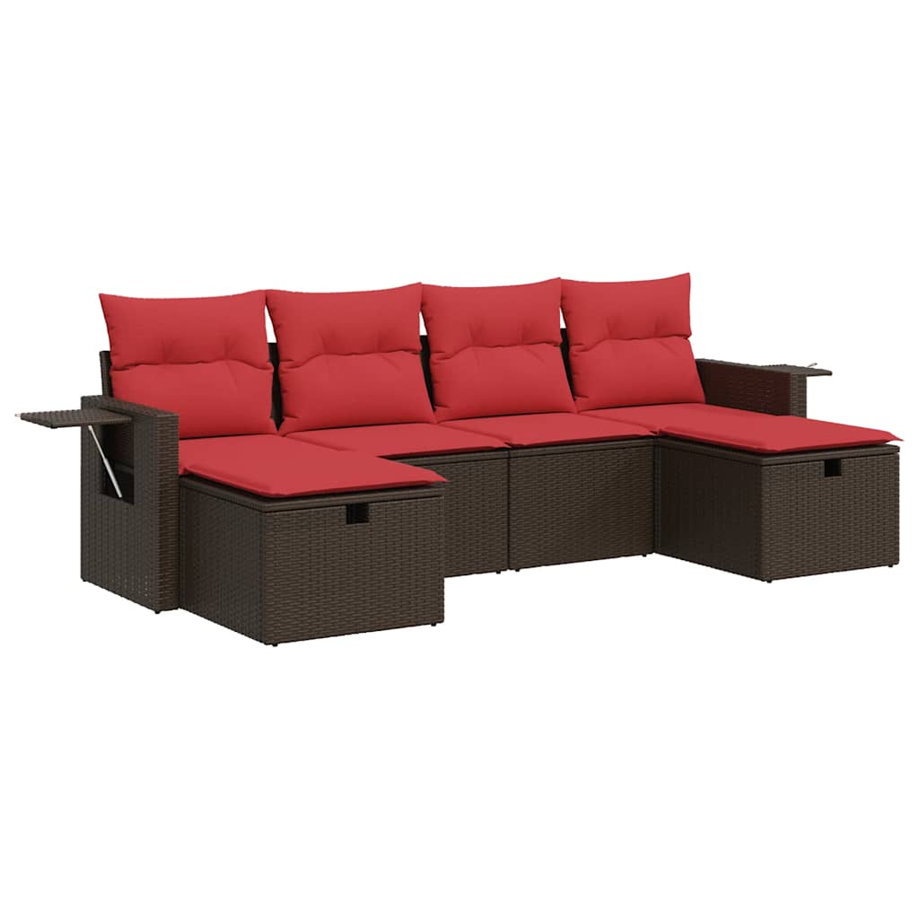 Set Divano da Giardino 6 pz con Cuscini Marrone in Polyrattan | homemem39