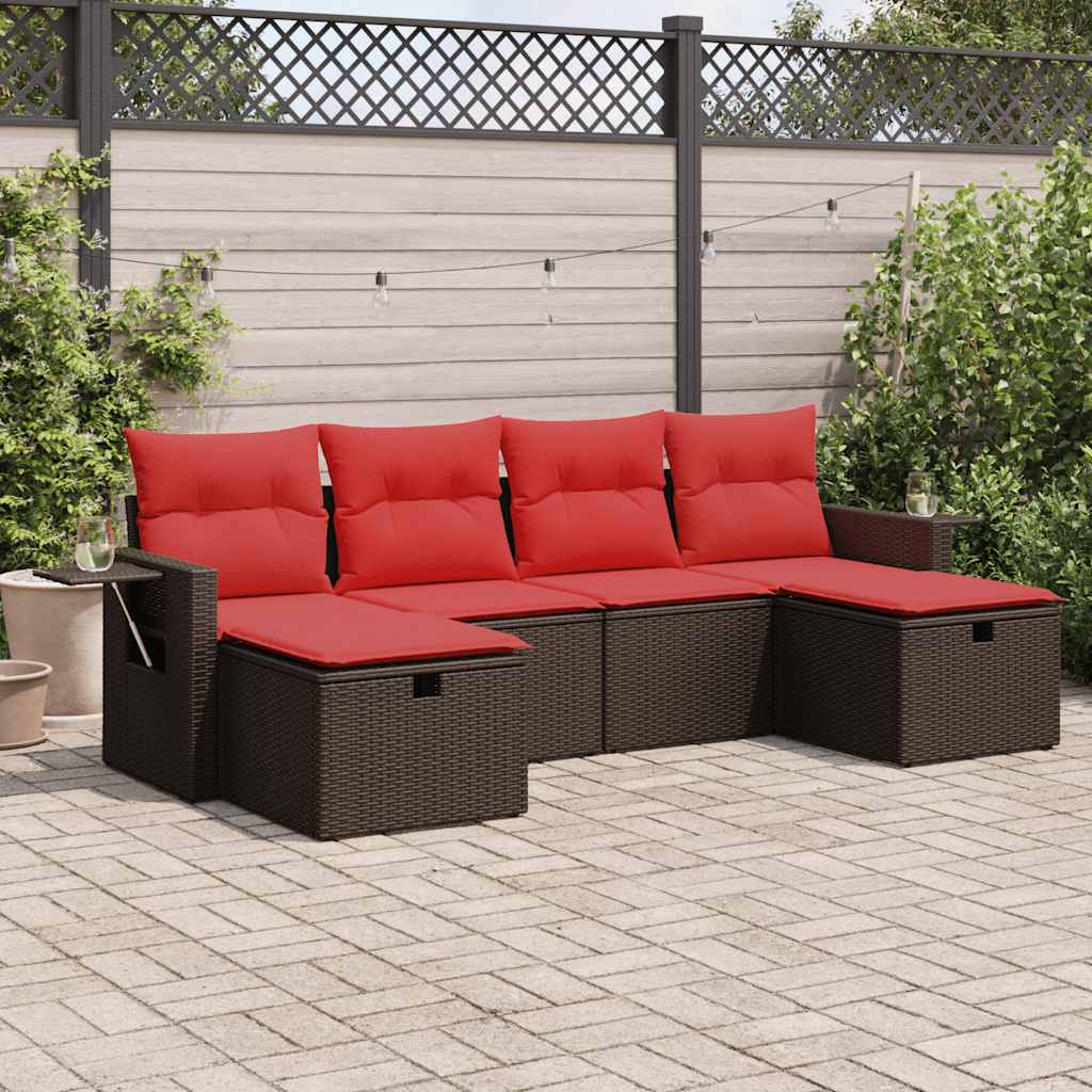 Set Divano da Giardino 6 pz con Cuscini Marrone in Polyrattan | homemem39