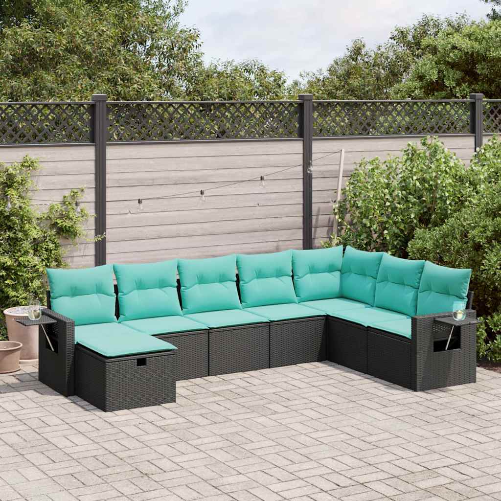 Set Divani da Giardino con Cuscini 8 pz Nero in Polyrattan | homemem39