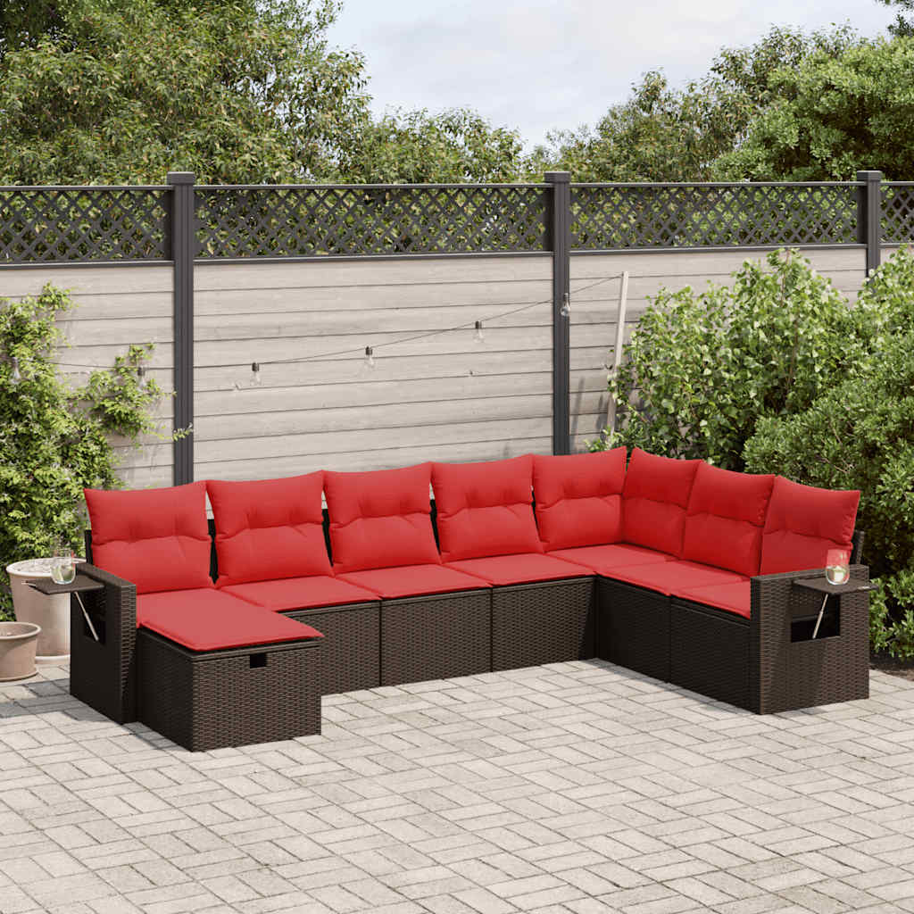 Set Divani da Giardino 8 pz con Cuscini Marrone in Polyrattan | homemem39