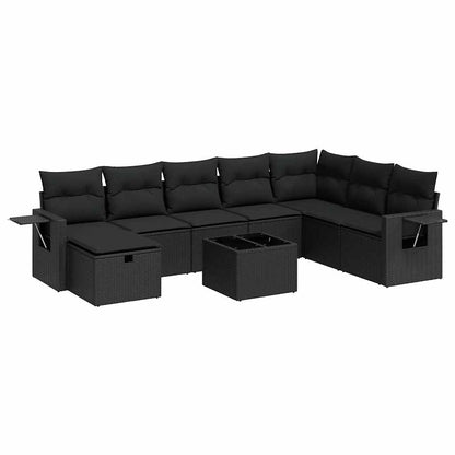 Set Divani da Giardino 9 pz con Cuscini Nero in Polyrattan | homemem39