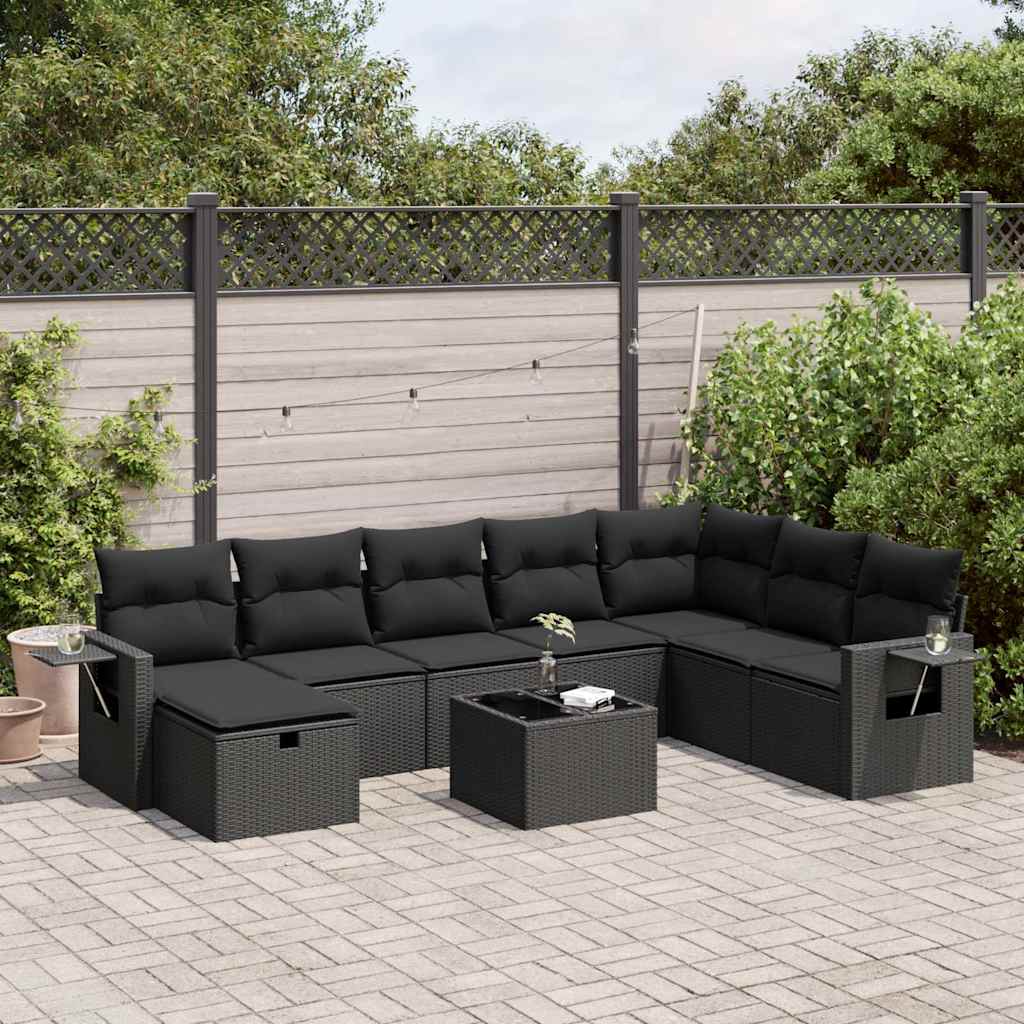 Set Divani da Giardino 9 pz con Cuscini Nero in Polyrattan | homemem39