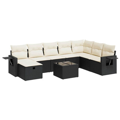 Set Divani da Giardino 9 pz con Cuscini Nero in Polyrattan - homemem39