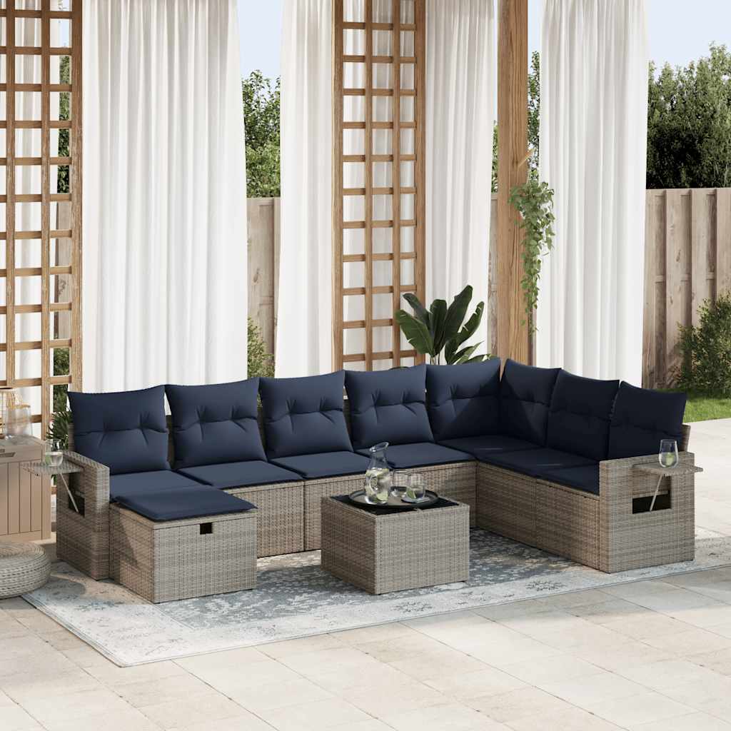 Set Divano da Giardino 9 pz con Cuscini Grigio in Polyrattan | homemem39