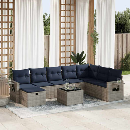 Set Divano da Giardino 9 pz con Cuscini Grigio in Polyrattan | homemem39