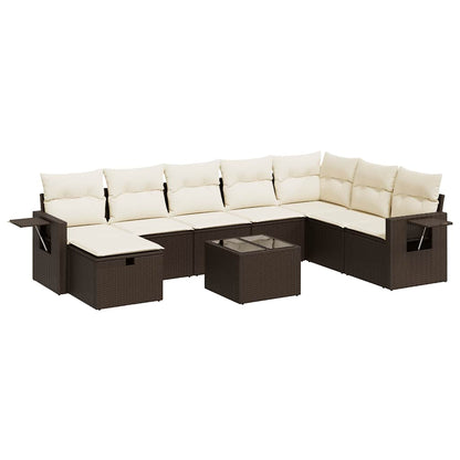 Set Divani da Giardino 9pz con Cuscini Marrone in Polyrattan - homemem39