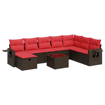 Set Divani da Giardino 9pz con Cuscini Marrone in Polyrattan | homemem39