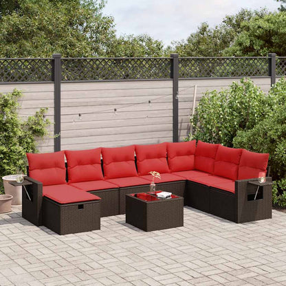 Set Divani da Giardino 9pz con Cuscini Marrone in Polyrattan | homemem39