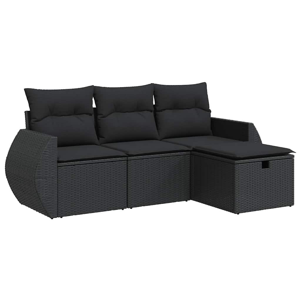 Set Divani da Giardino 4 pz con Cuscini Nero in Polyrattan | homemem39