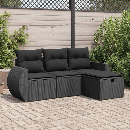 Set Divani da Giardino 4 pz con Cuscini Nero in Polyrattan | homemem39