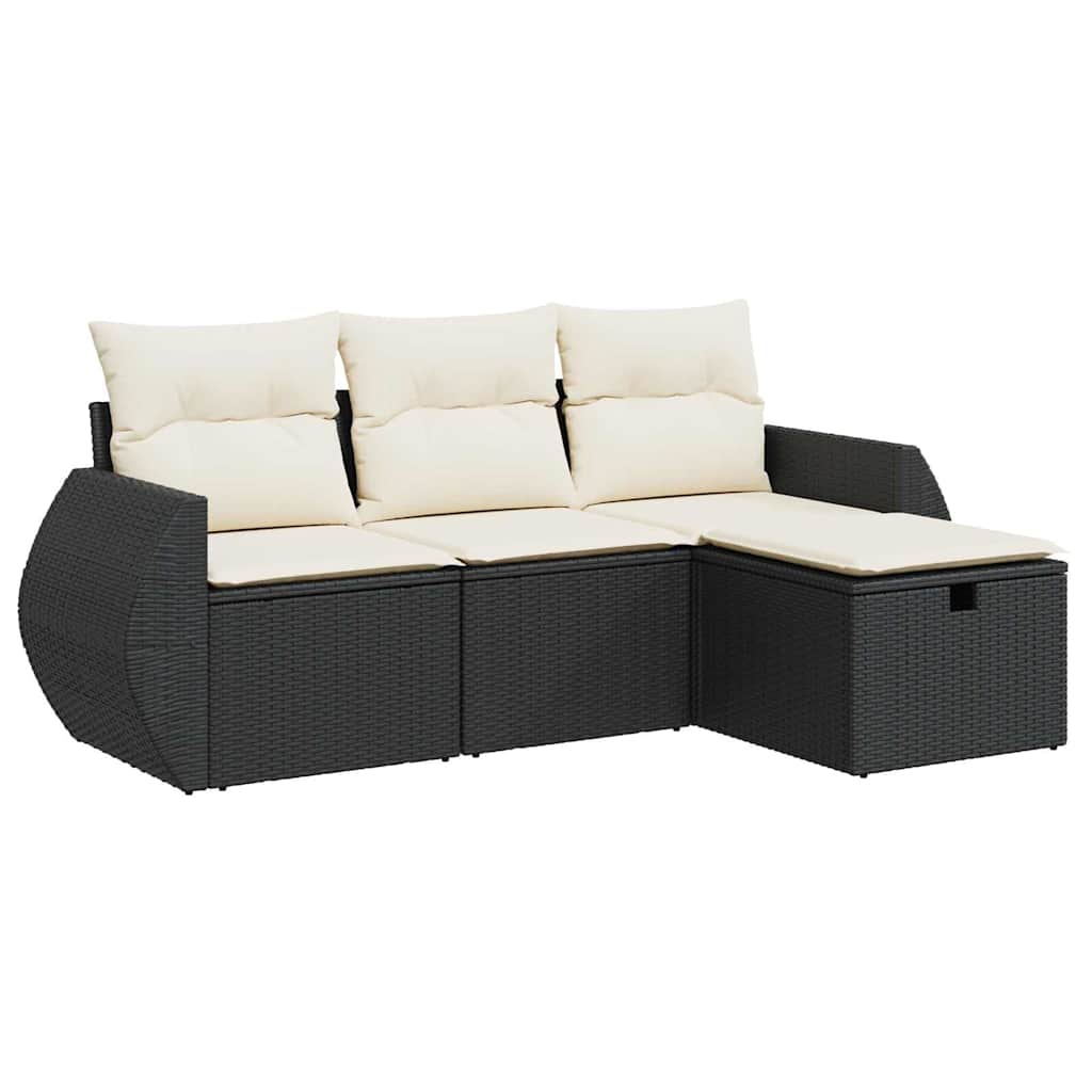 Set Divani da Giardino 4 pz con Cuscini Nero in Polyrattan - homemem39