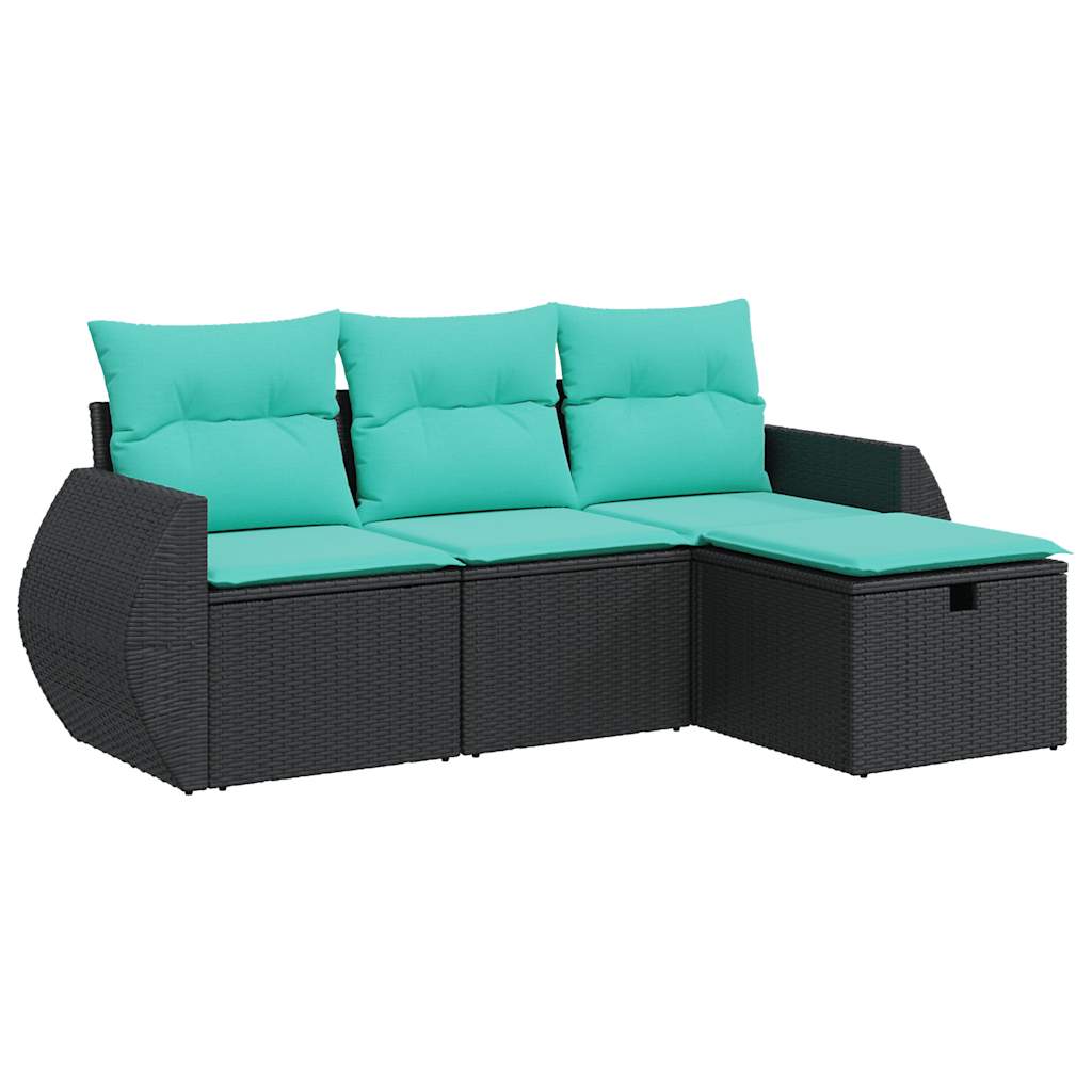 Set Divani da Giardino 4 pz con Cuscini Nero in Polyrattan