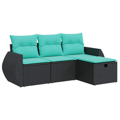 Set Divani da Giardino 4 pz con Cuscini Nero in Polyrattan