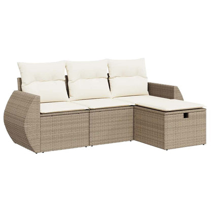 Set Divano da Giardino 4 pz con Cuscini Beige in Polyrattan - homemem39