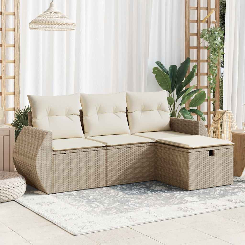 Set Divano da Giardino 4 pz con Cuscini Beige in Polyrattan - homemem39