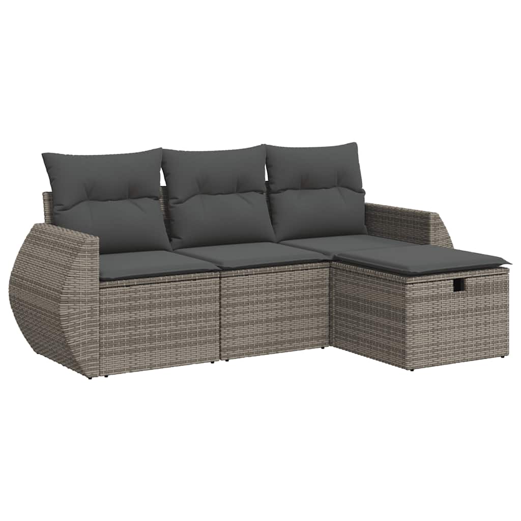 Set Divani da Giardino 4 pz con Cuscini in Polyrattan Grigio | homemem39