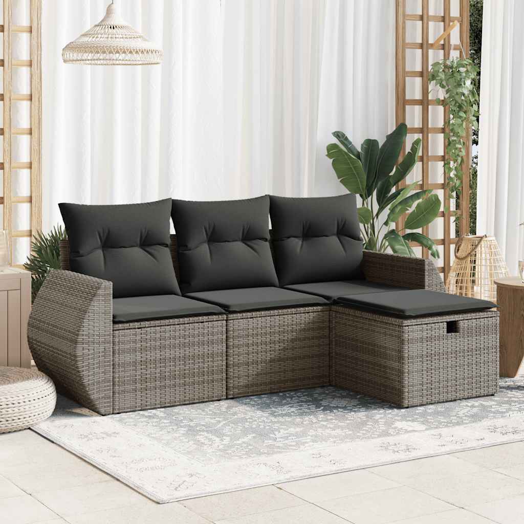 Set Divani da Giardino 4 pz con Cuscini in Polyrattan Grigio | homemem39