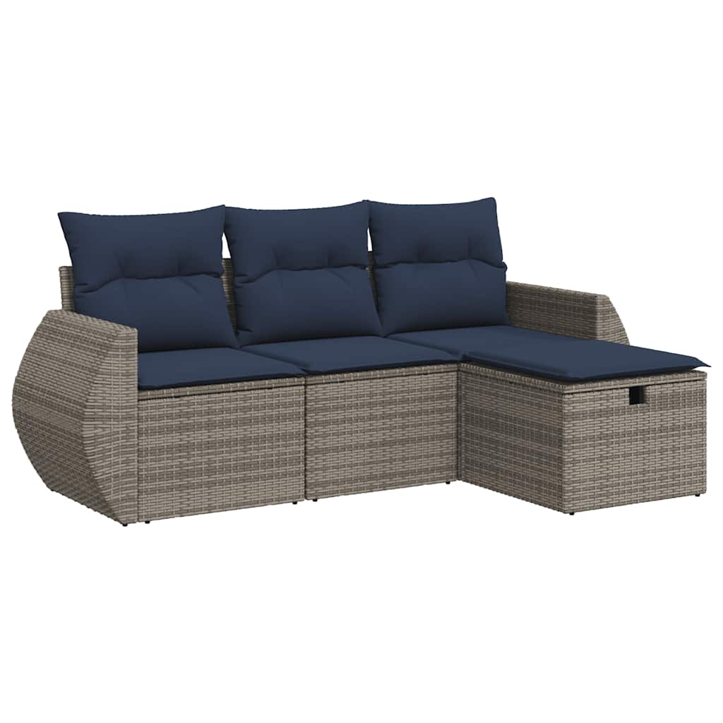 Set Divani da Giardino 4 pz con Cuscini in Polyrattan Grigio | homemem39