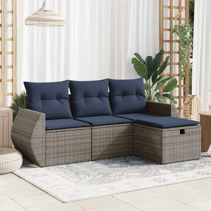 Set Divani da Giardino 4 pz con Cuscini in Polyrattan Grigio | homemem39