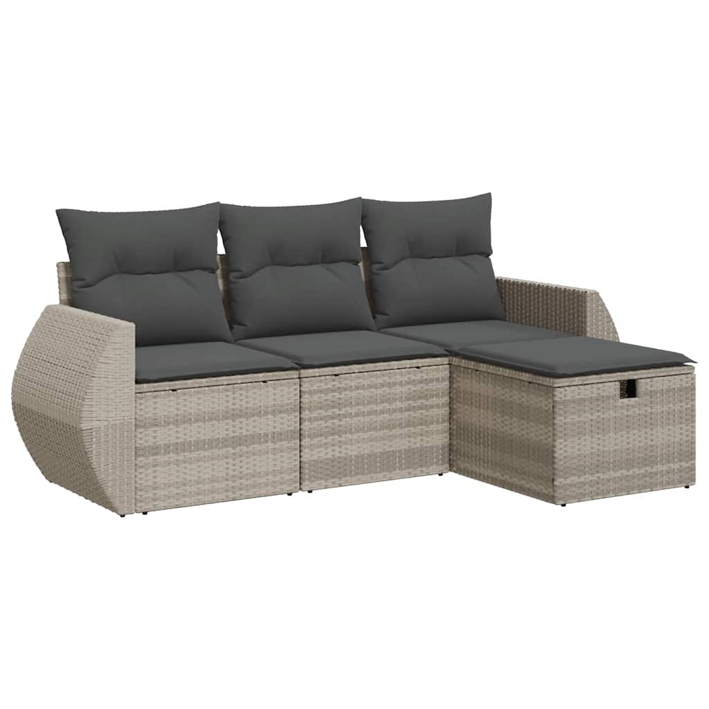 Set Divano da Giardino 4pz con Cuscini Grigio Chiaro Polyrattan - homemem39