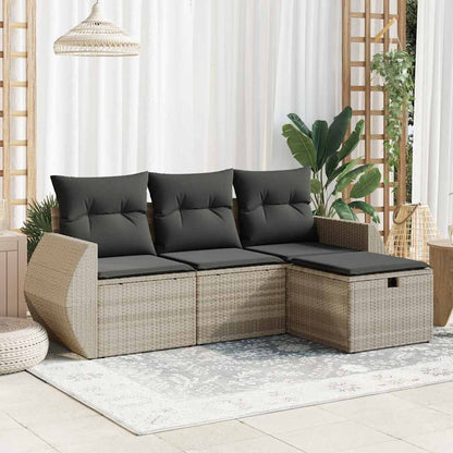 Set Divano da Giardino 4pz con Cuscini Grigio Chiaro Polyrattan - homemem39