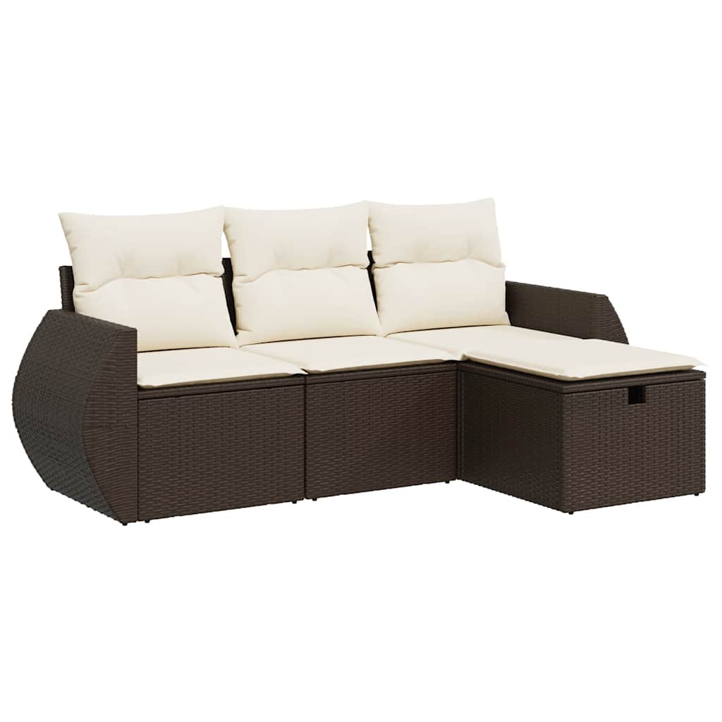 Set Divano da Giardino 4 pz con Cuscini Marrone in Polyrattan - homemem39
