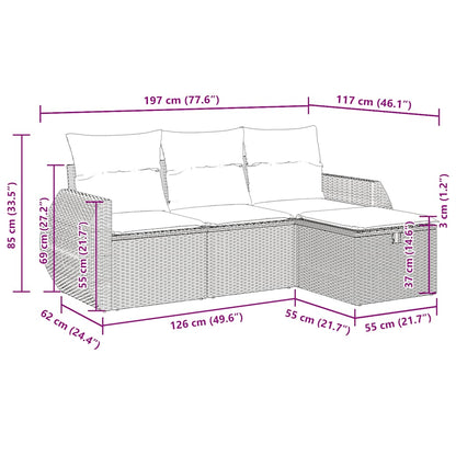 Set Divano da Giardino 4 pz con Cuscini Marrone in Polyrattan - homemem39